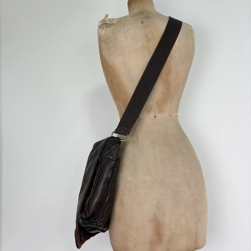 Brown leather satchel slouchy crossbody bag