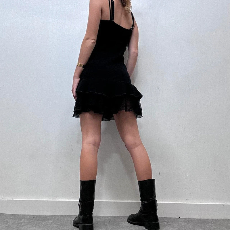 black ruffle mini dress