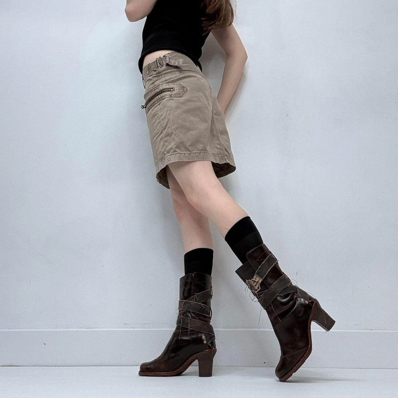 tan utility mini cargo skirt