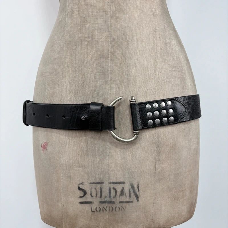 black leather studded silver metal belt