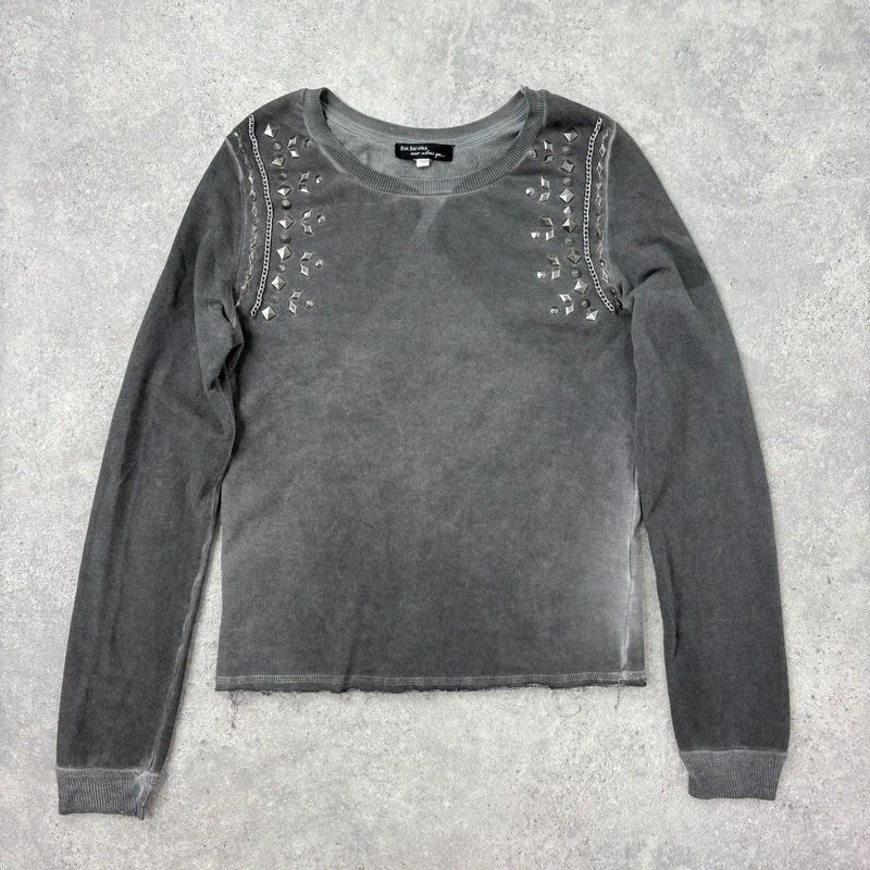 distressed cotton studded cropped sweatshirt