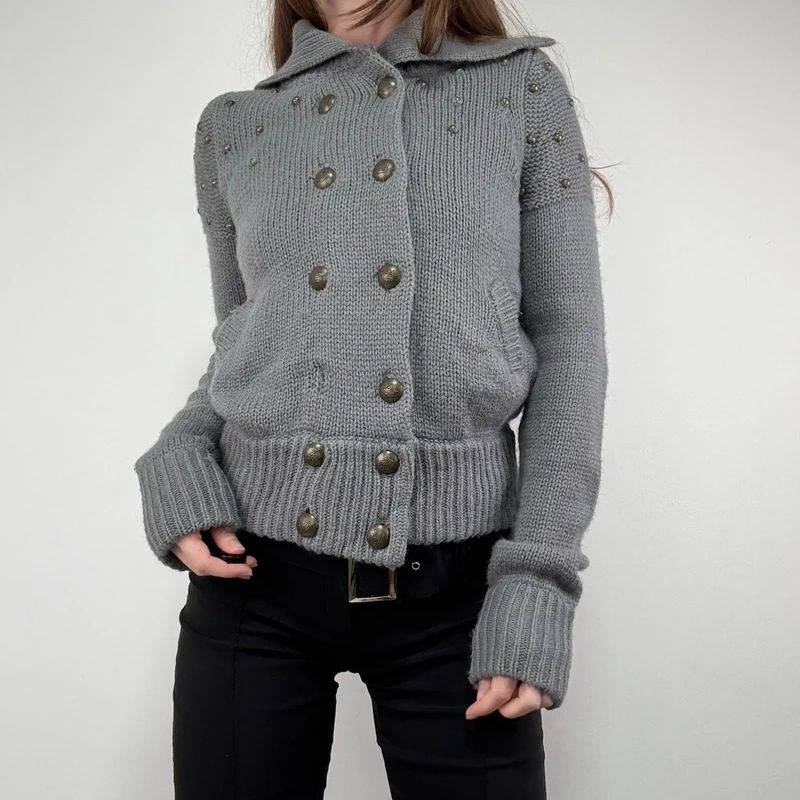 Grey knitted napoleonic cardigan