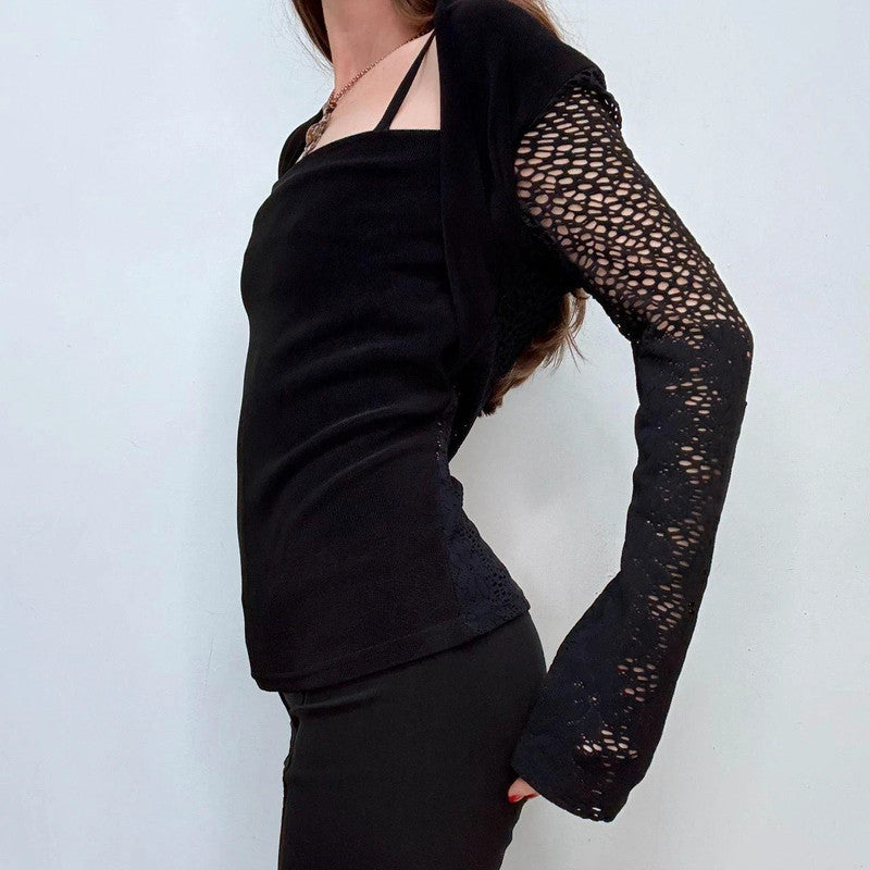 black wide neck flared top sweater