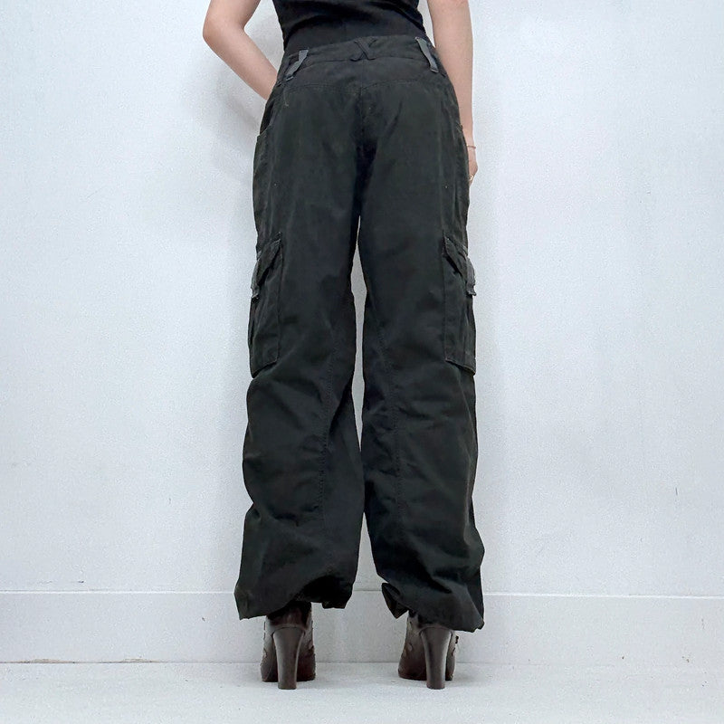 grunge flared black cargo utility trousers