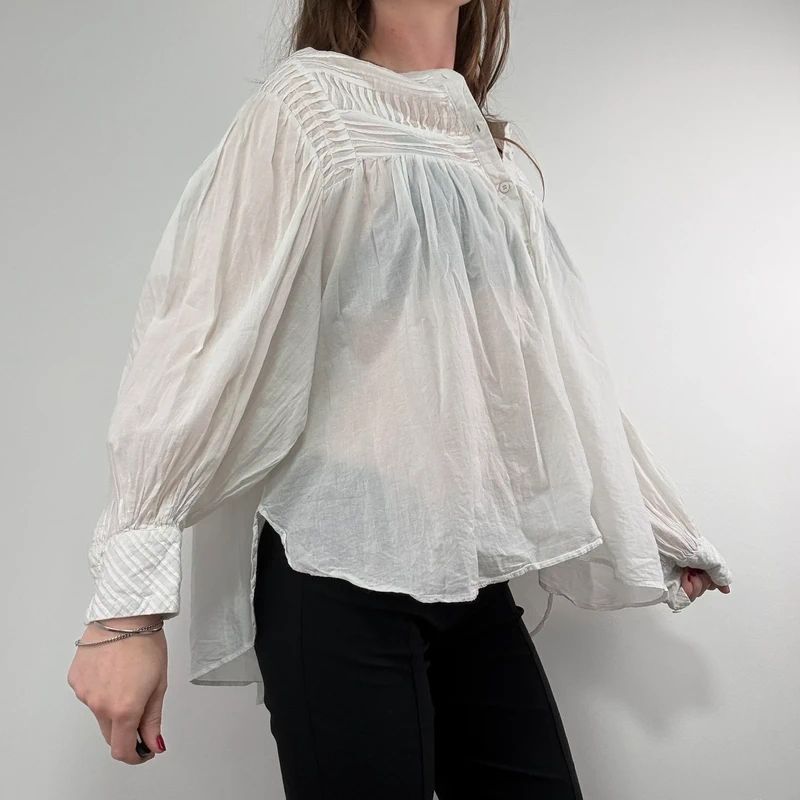 white cotton pleated flared french blouse Orfeo Paris