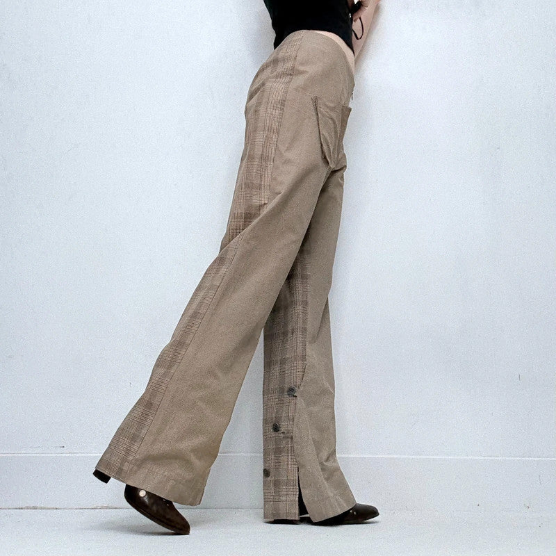 tan utility flared checked trousers
