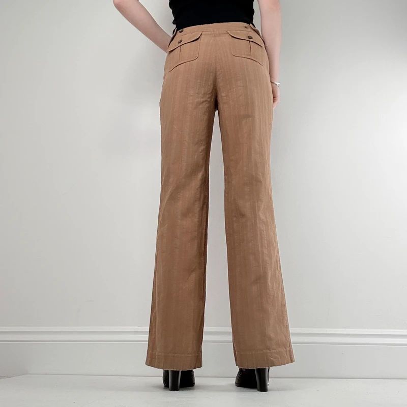 brown pinstripe wide leg flared