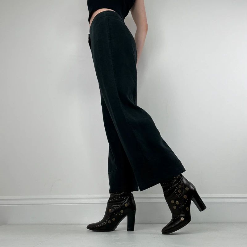 Black linen flared minimalist trousers