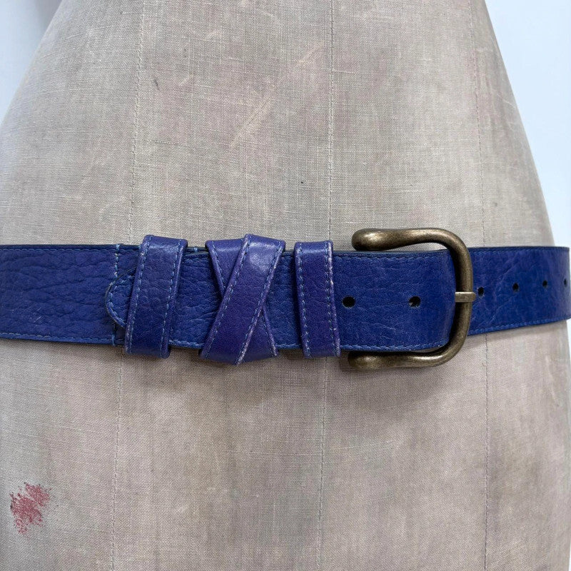 blue leather buckle belt