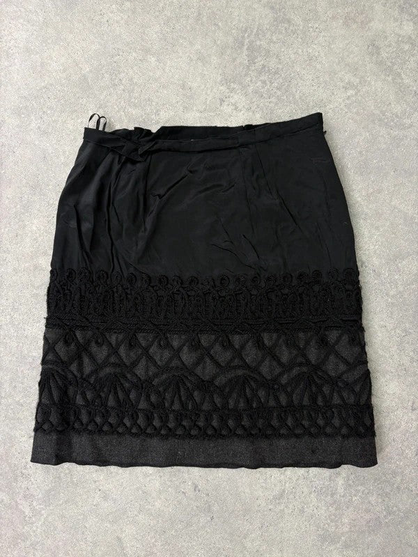 black silk embroidered napoleonic wool midi skirt
