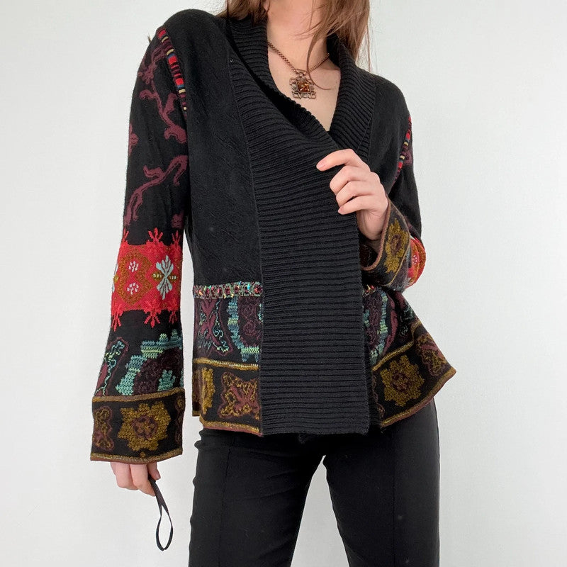 black ribbed patterned boho hippie cardigan