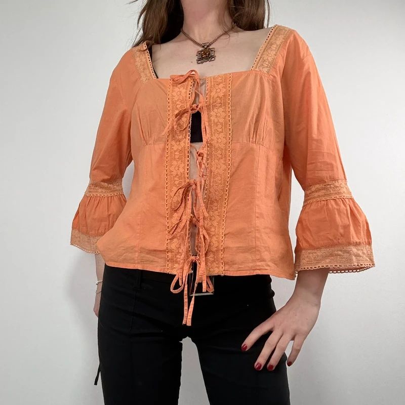 flared orange lace cotton blouse