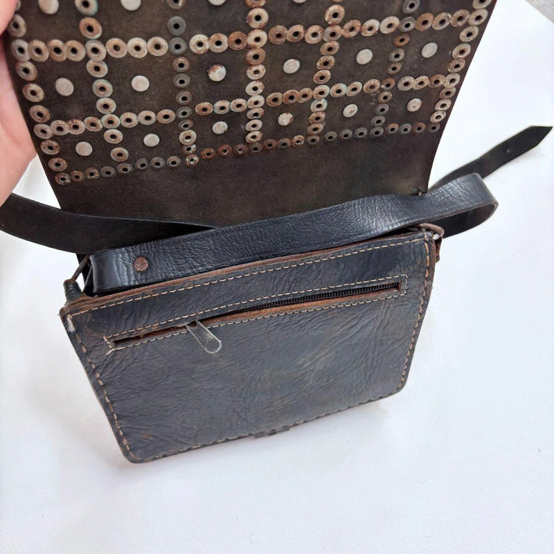 black leather studded coin bag
