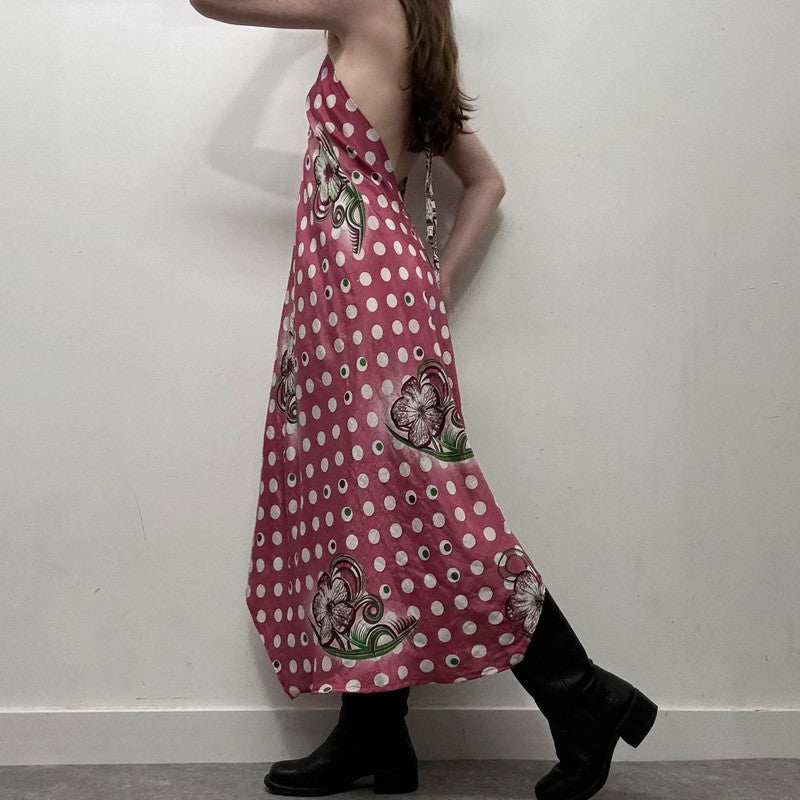 patterned flare silk handkerchief dress