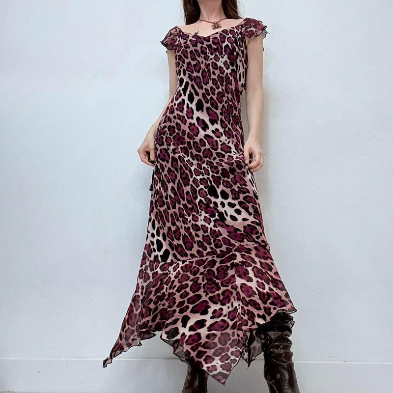 bias cut flutter leopard print dress