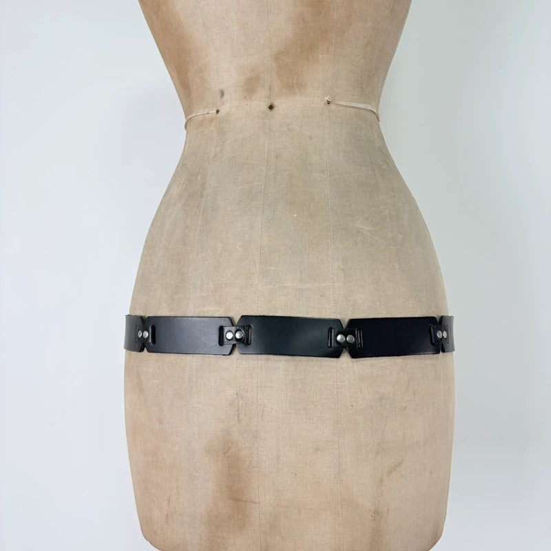 Black leather silver link belt