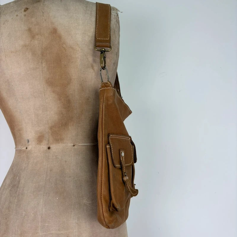 Soft light brown leather cargo boho bag
