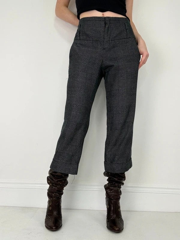 tartan checked grey cropped capri pants