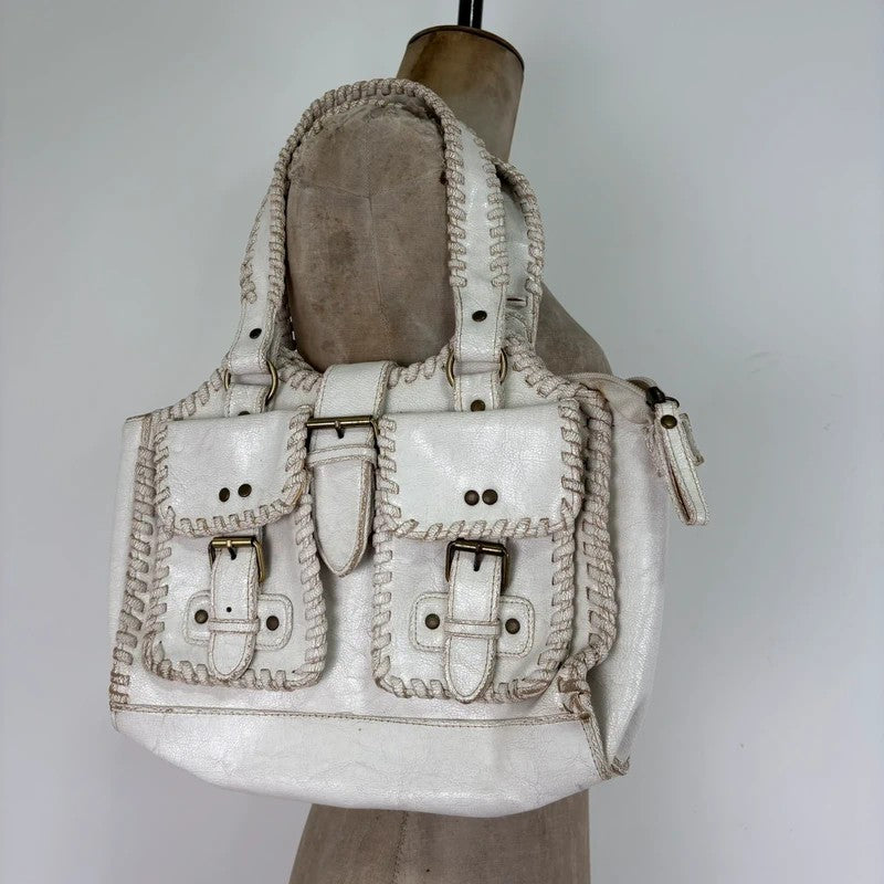White crochet laced cargo Y2K bag
