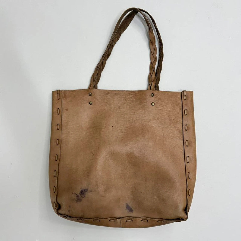 tan leather woven tote bag