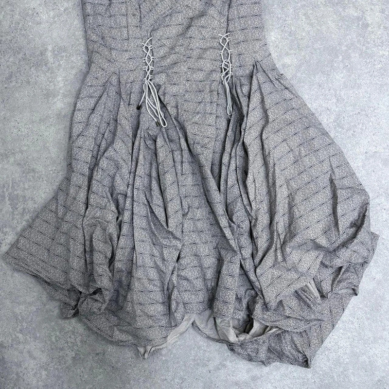 graphic patterned puff gathered balloon dress