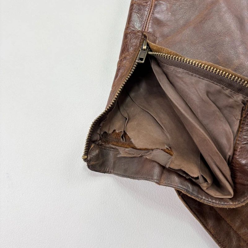 Brown Oversized Leather Bomber Jacket