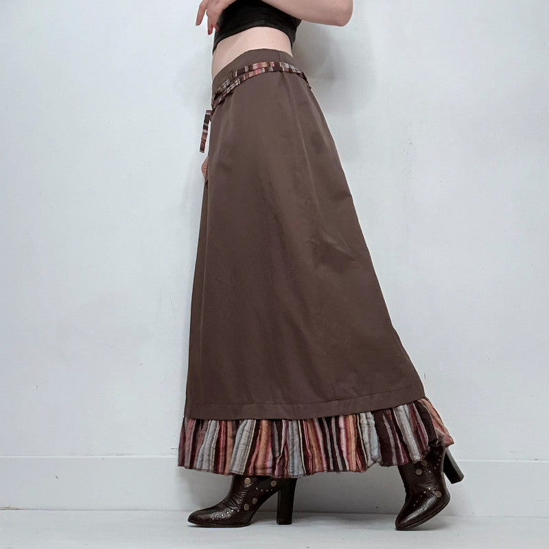 brown flared maxi skirt