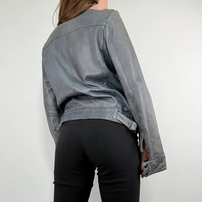 distressed leather boxy biker jacket