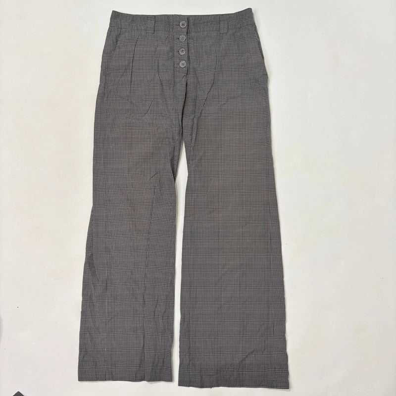 grey wide leg checked tartan trousers