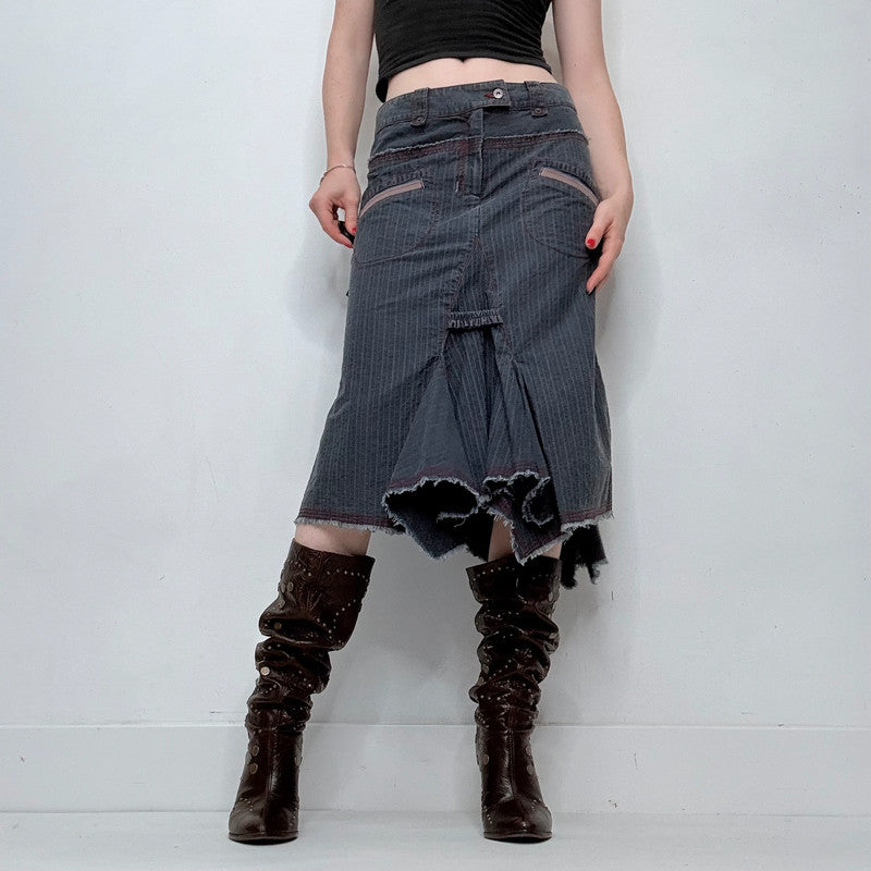 dark wash denim pinstriped structured skirt