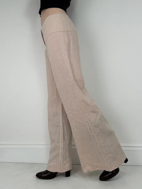 pink beige linen wide leg trousers