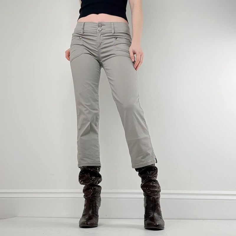 cropped khaki capri trousers