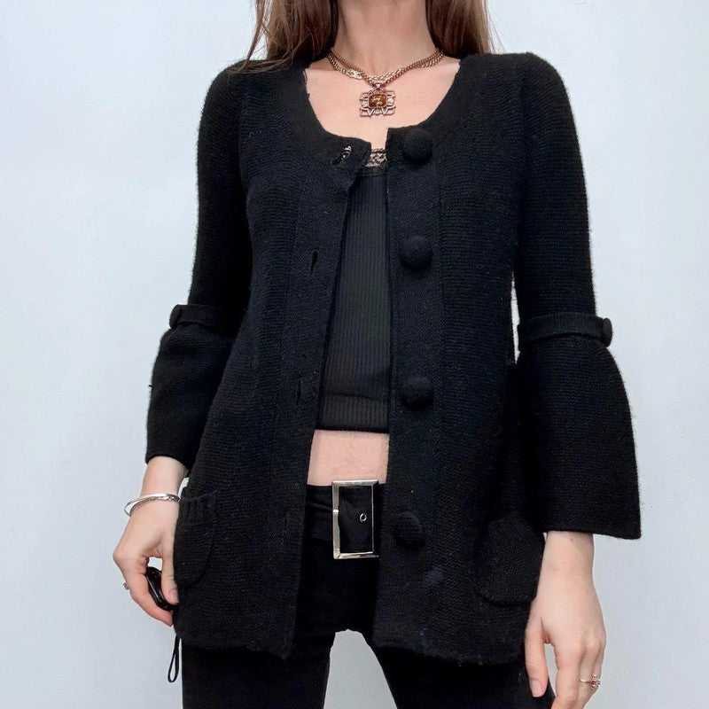 black knitted flared button cardigan