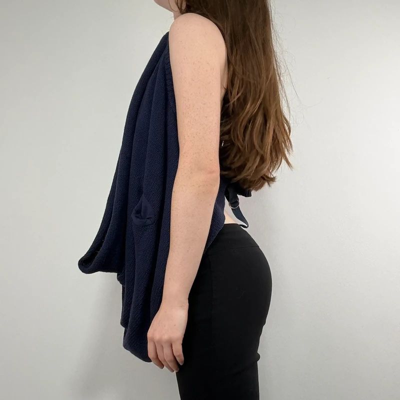 Navy knitted slouchy draped neck vest sweater