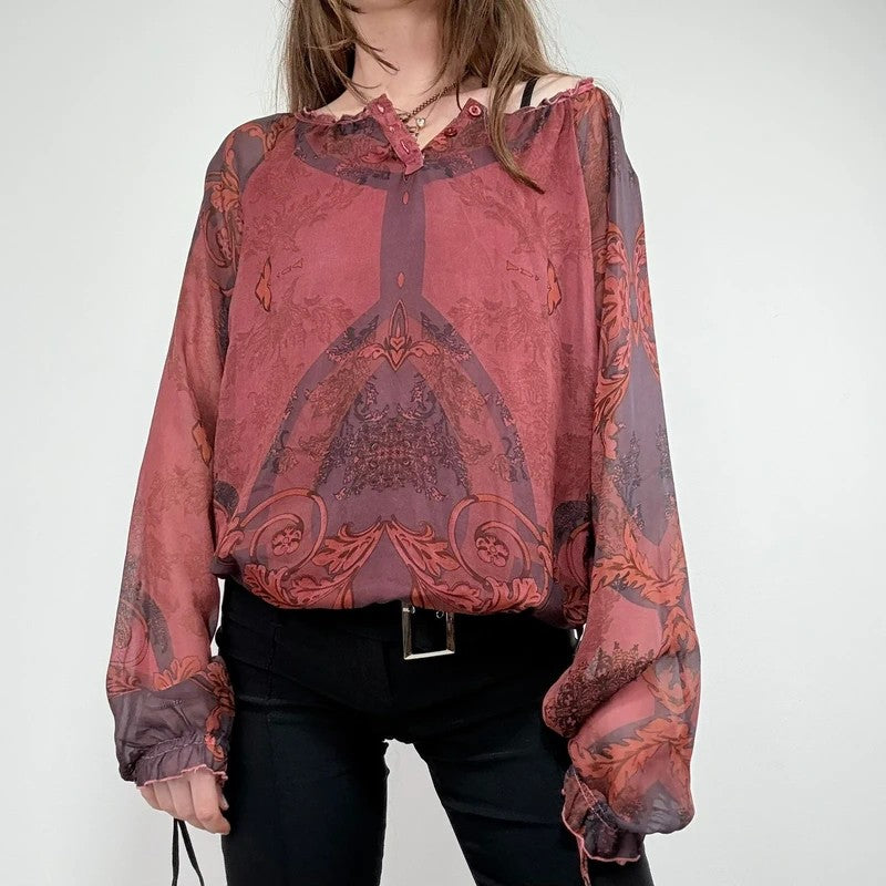 puff slouchy paisley burgundy blouse