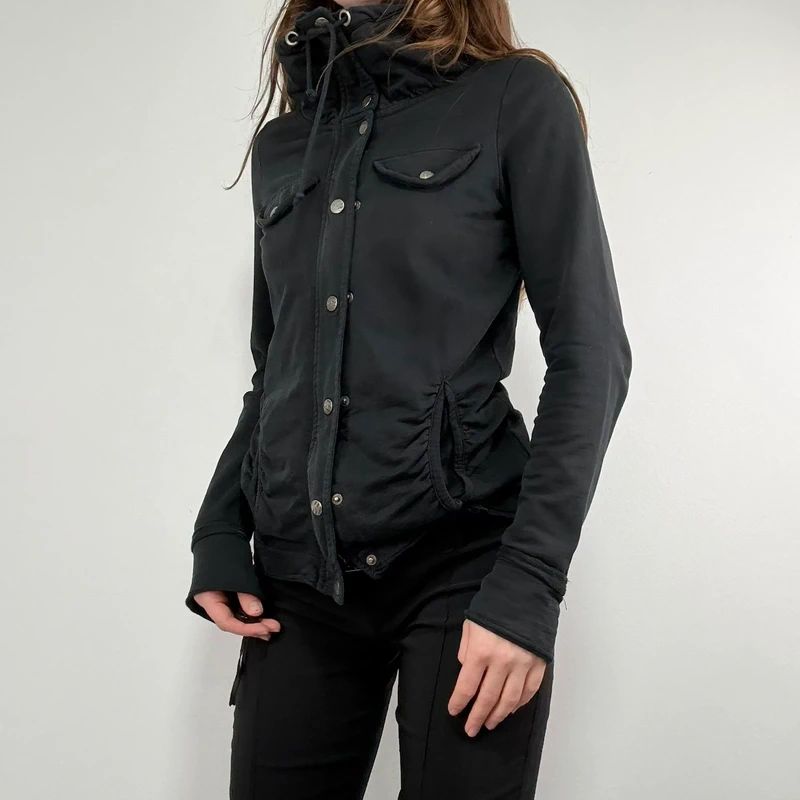 Black high neck funnel jacket
