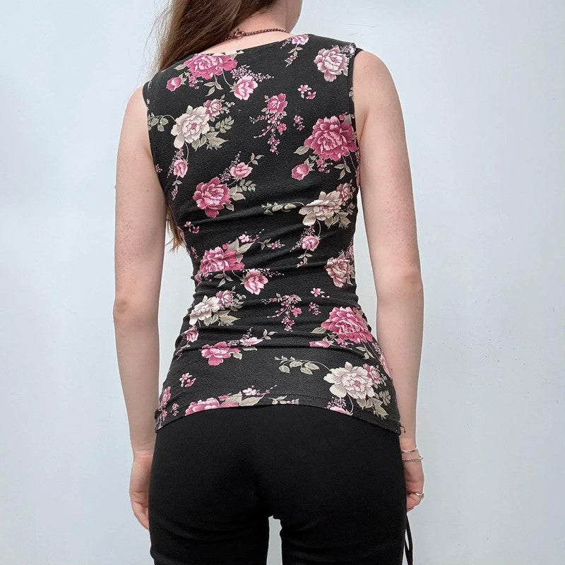 black floral lace vest top