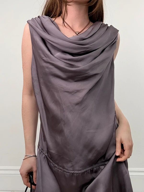 draped neck slouchy mini dress