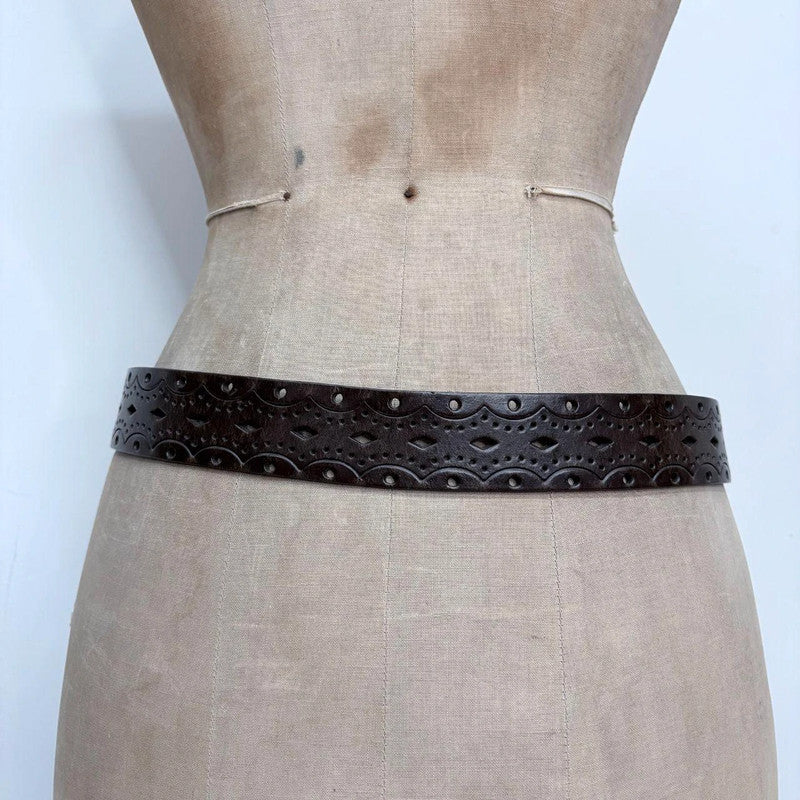 brown leather embossed boho western belt