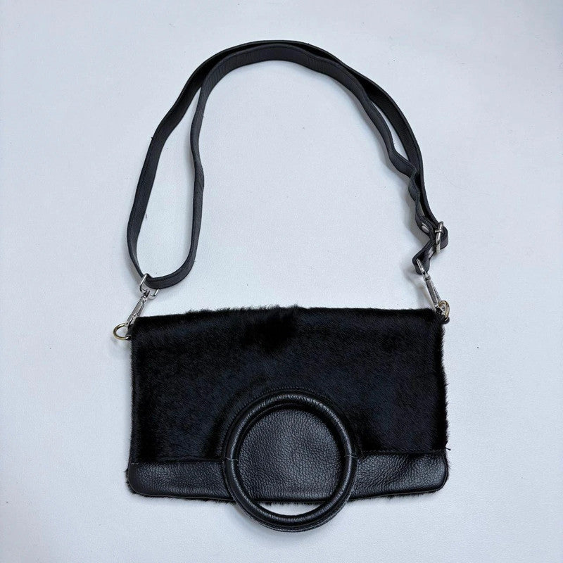 black cowhide leather mini bag