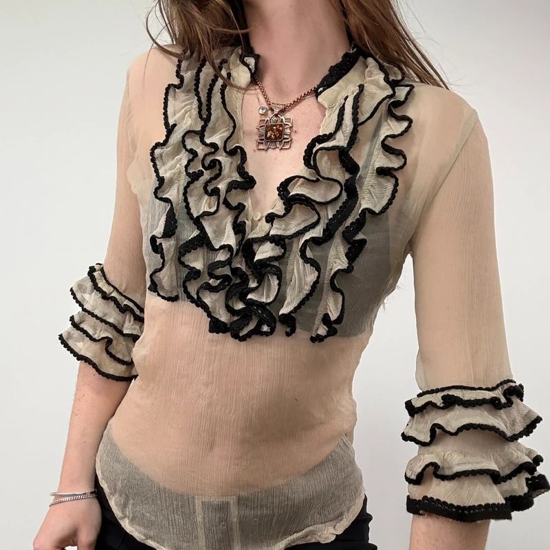 Lace Silk Ruffle Blouse