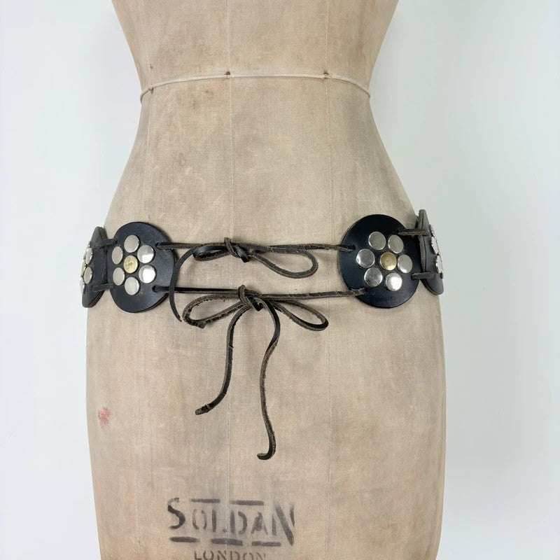 Black leather studded circle belt