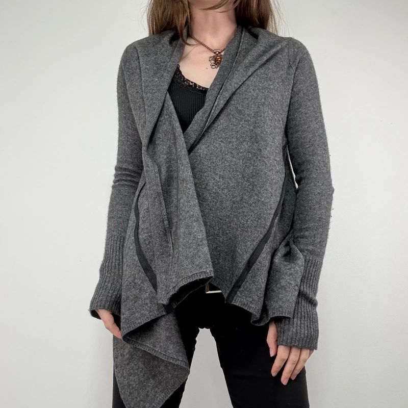 Asymmetric grey wool zip cardigan