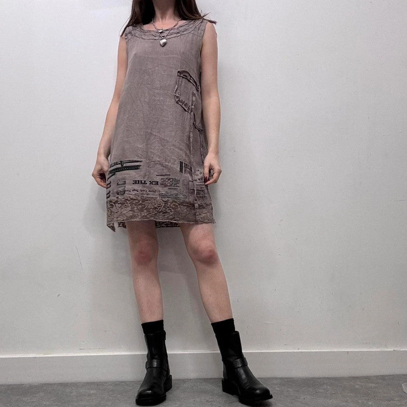 printed linen lace dress