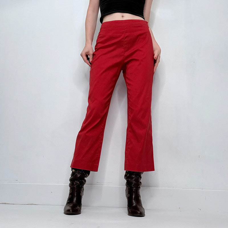 red straight leg trousers