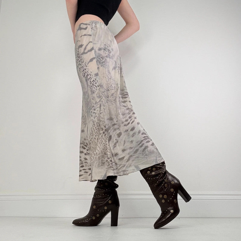 cream silk distressed bias cut maxi skirt