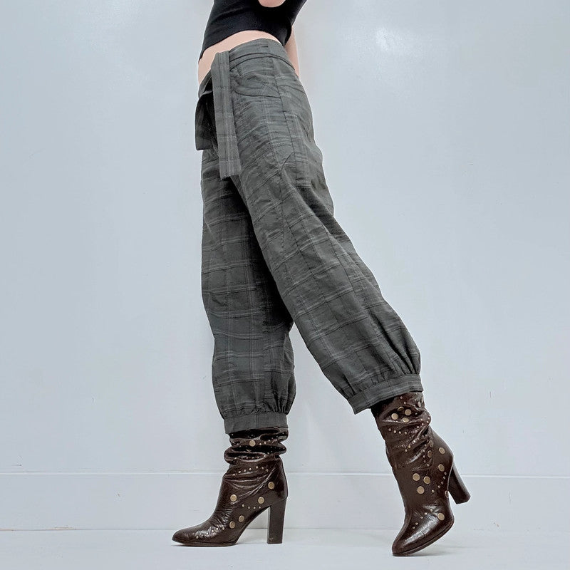 structured checked puff trousers