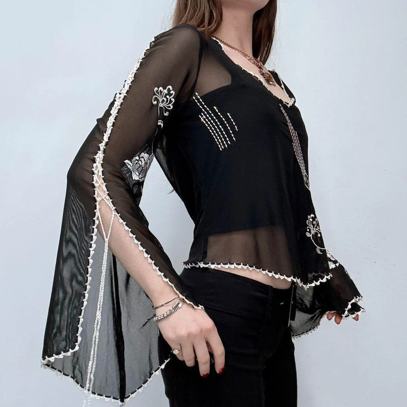 sheer flared embroidered gothic fairy shirt