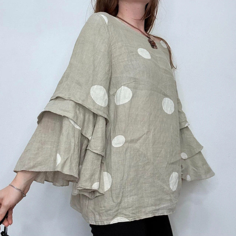 polkadot ruffle linen shirt