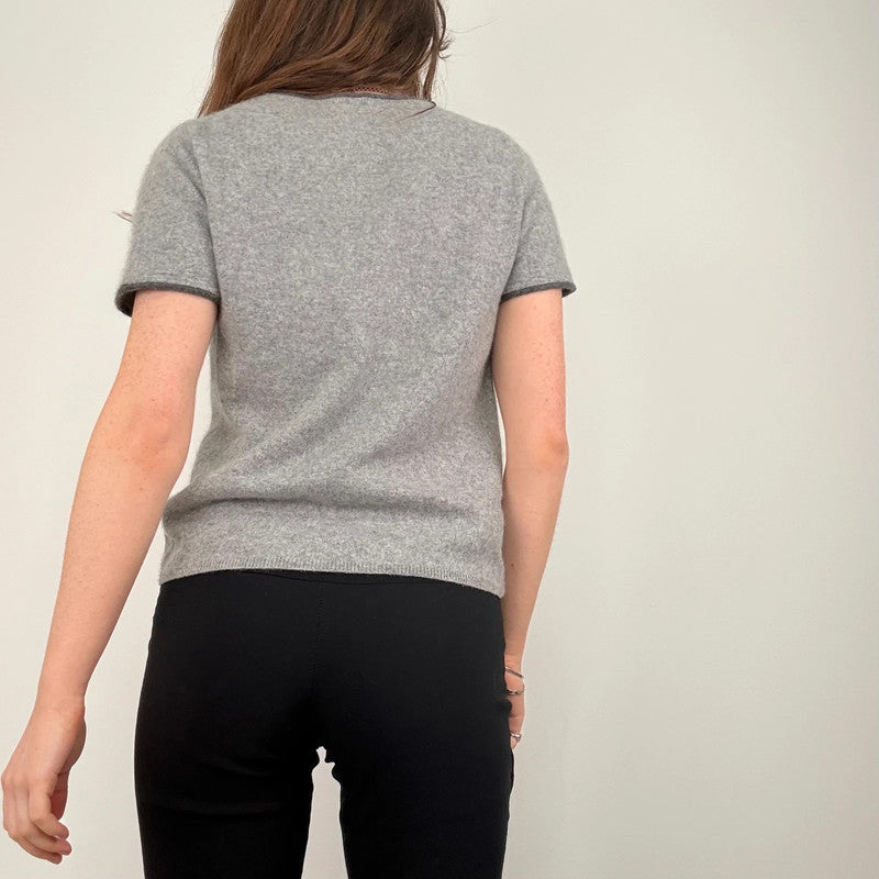 grey soft cashmere knitted short sleeve t-shirt